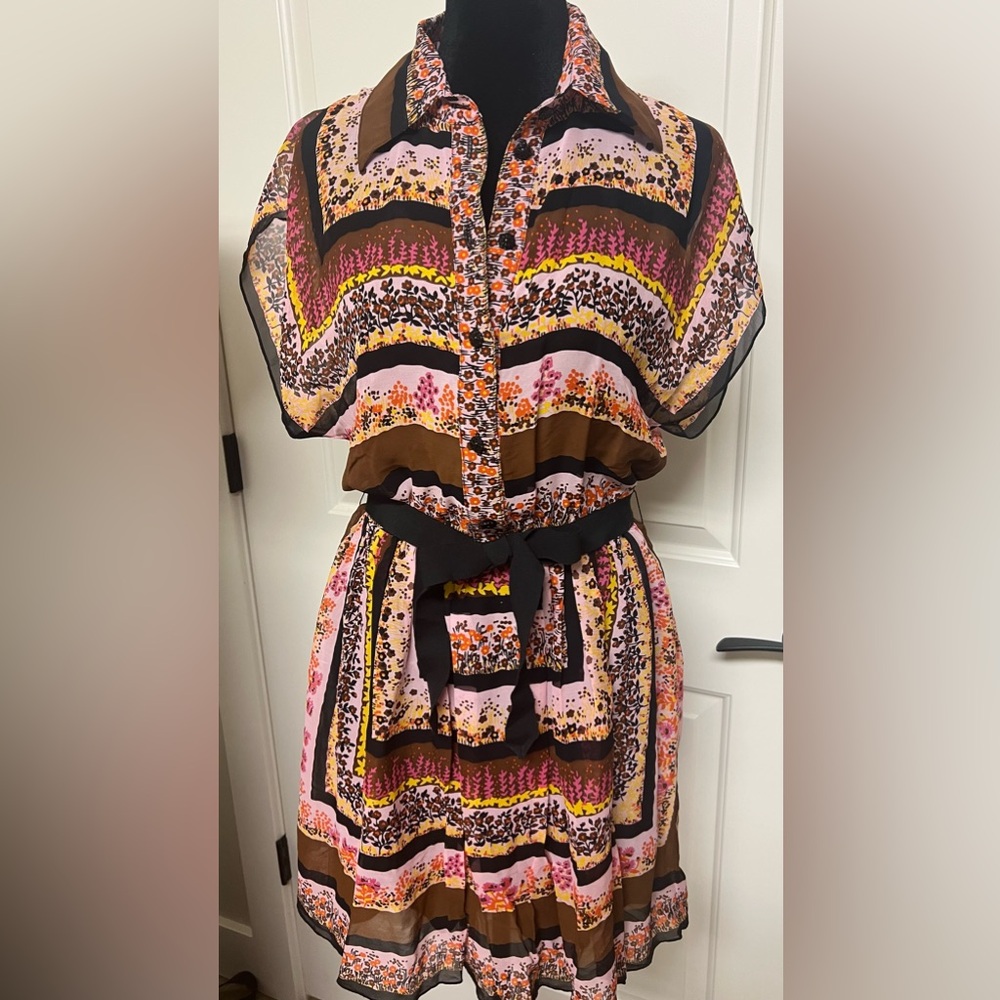 Anna Sui Yellow and Brown Sleeveless Casual Midi Dress